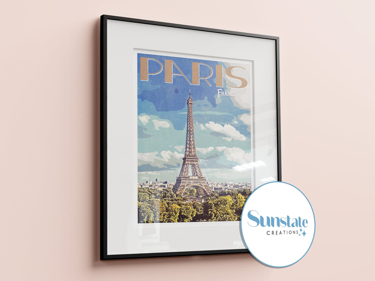 Paris Retro Poster Print, The Eiffel Tower, Vintage City Prints, Available in A3, A4, A5