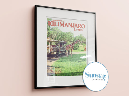 Kilimanjaro Safaris, Retro Disney Poster, Disney Prints, Animal Kingdom Print, Retro Walt Disney World Prints, Disney Wall Art, Disney Gift