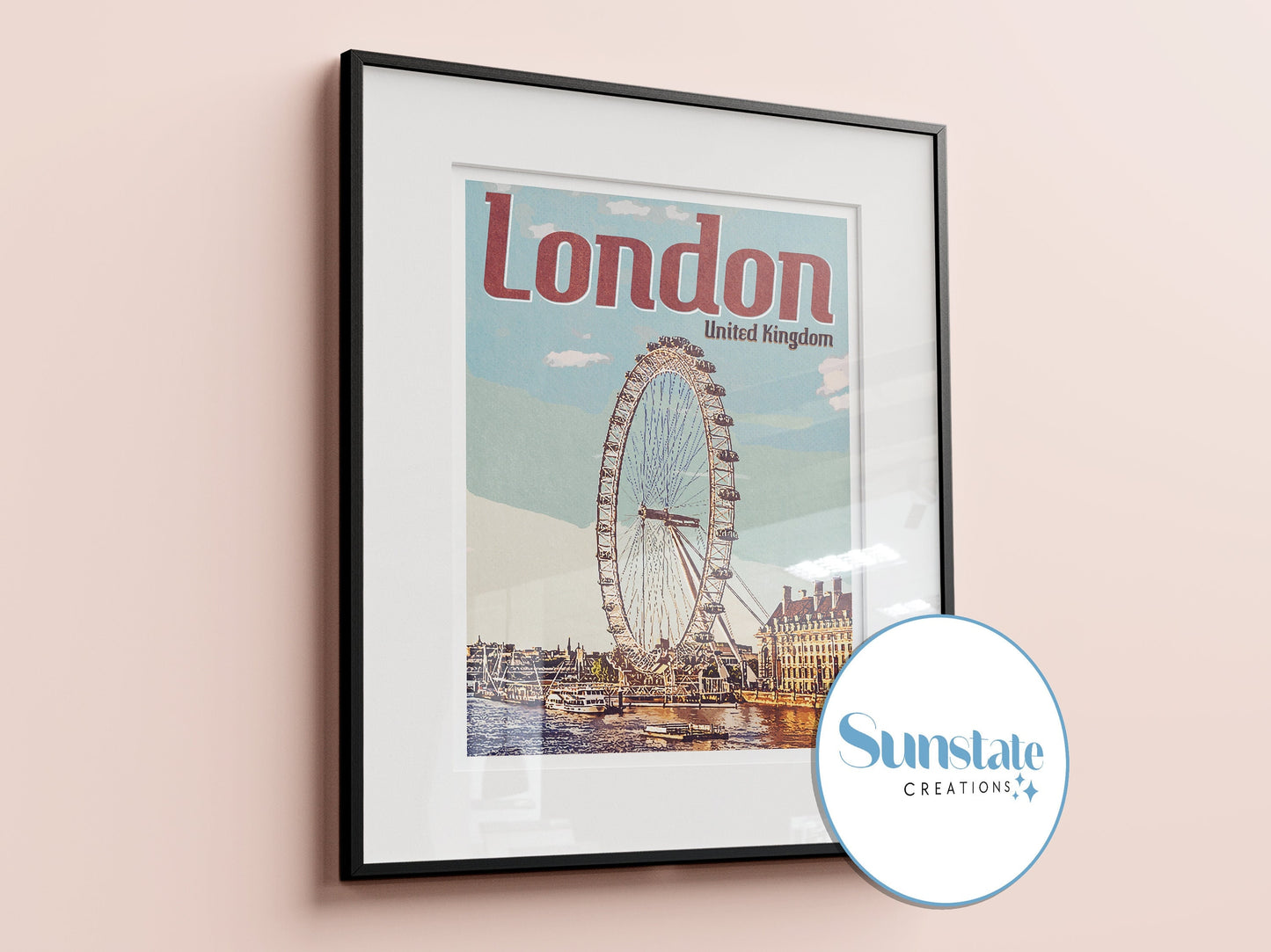 London Retro Poster Print, The London Eye, Vintage City Prints, Available in A3, A4, A5