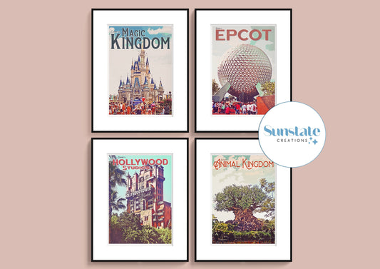 Retro Disney Prints, Walt Disney World Retro Prints, Four Parks Prints