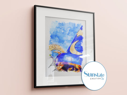 Sorcerers Hat, Abstract Style, Watercolour Sketch Print, Hollywood Studios, Disney Prints