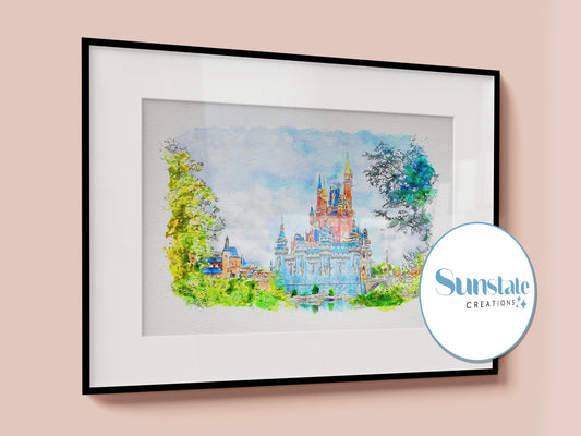 Cinderella Castle, Disney Watercolour, 50th Anniversary, Walt Disney World Prints