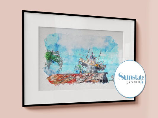 Disney's Typhoon Lagoon Shipwreck Watercolour Print - Walt Disney World Park Prints