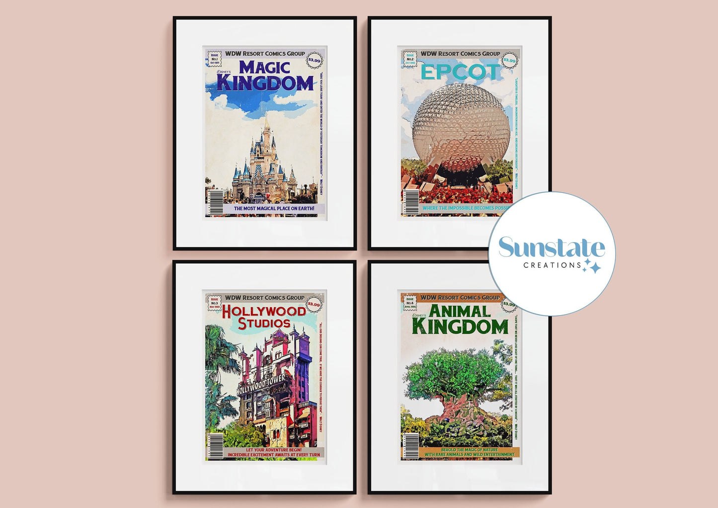 Walt Disney World Prints, Retro Comic Book Style Disney Prints, Posters