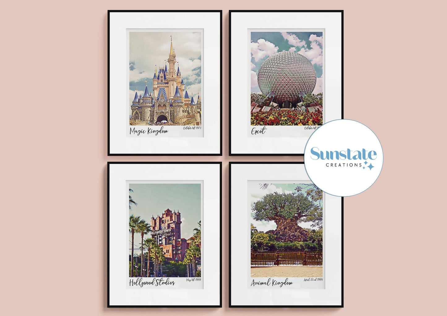 Walt Disney World Prints, Polaroid Style, Set Of Four Disney Prints